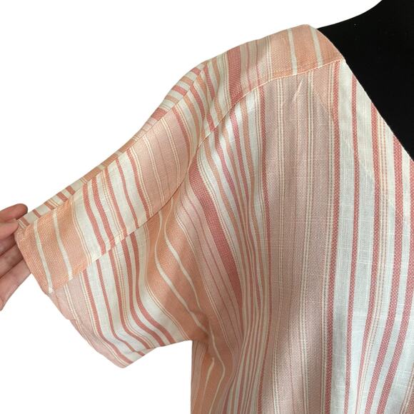 Como Vintage Linen Blend Button Down Tie Front Top Stripes XXL Casual Summer - Picture 4 of 8